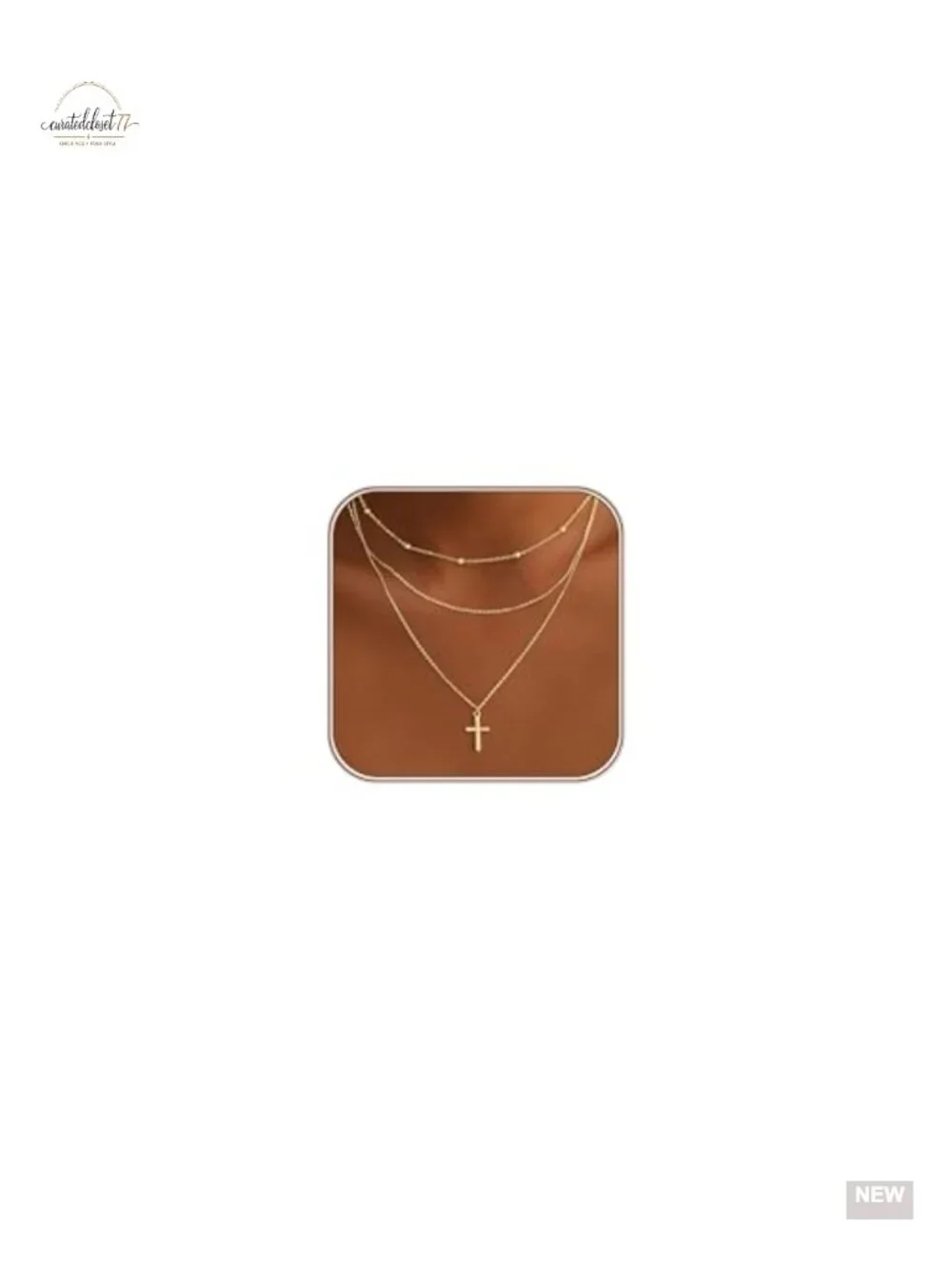 Layered Cross Chunky Necklace 14K Gold Plated Dainty Pendant Chain Faith